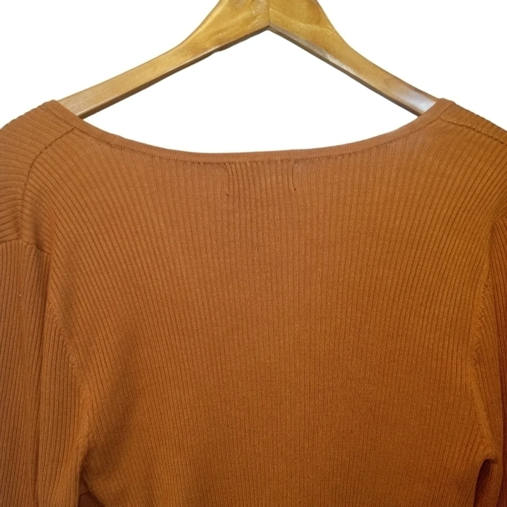 Danielle Bernstein Tie Front Ribbed Crop Cardigan Honey Ginger NWT Size 1X - Picture 7 of 11